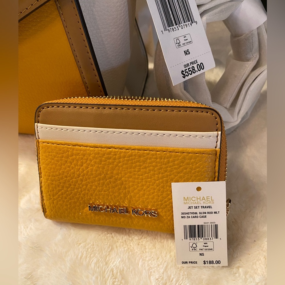MICHAEL KORS WHITNEY MEDIUM FLAP TOP HANDLE SATCHEL+MATCHING WALLET - Picture 9 of 13